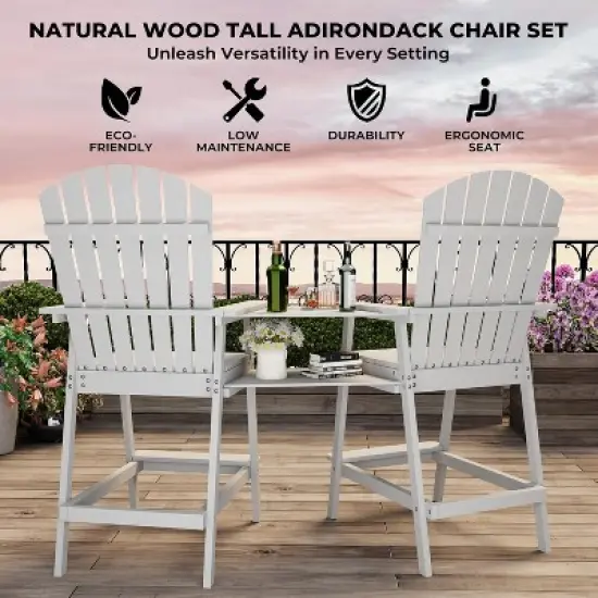 Outdoor Bar Height Adirondack Chairs with Connecting Tray, Balcony Chairs Adirondack for Deck, Backyard, Patio High AdirondackChairs Set of 2 image {3}