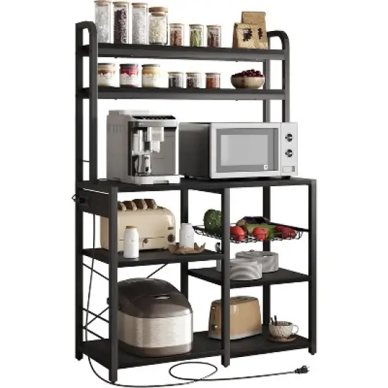 Standing Bakers Racks 5 Tiers Kitchen Microwave Stand Coffee Bar Station with Storage Shelves and Basket Open Storage Shelves for Dining Room image {1}