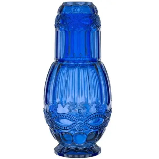 Elle Decor Bedside Water Carafe with Tumbler, 33-Ounce Pitcher and Matching Drinking Glass, Use Cup as a Lid for Carafe, Blue image {7}