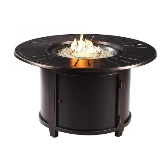 44" Round Aluminum Outdoor Propane Fire Table with Wind Blockers Lid & Propane Tank Cover - Oakland Living image {8}