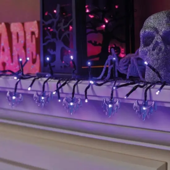 Celebrations Purple 120 ct 9 ft. LED Bat Garland Lights image {1}