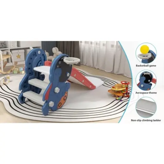 INFURNIC Baby Activity Gyms Kids Slide with Basketball Hoop, Outer Space Theme, PE and PP Construction, Multicolored, 7"*27"*16" image {4}