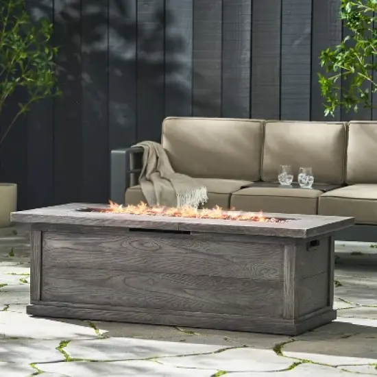 56" Outdoor 50,000 BTU Rectangular MgO Concrete Propane Fire Pit, Grey Wood Pattern (Tank Cover not Included) image {3}