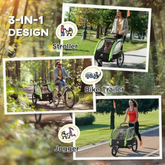 2-in-1 Bike Trailer and Stroller for 2 Kids with Safety Harness and Foldable Frame for Outdoor Riding-3irtyhousy image {6}