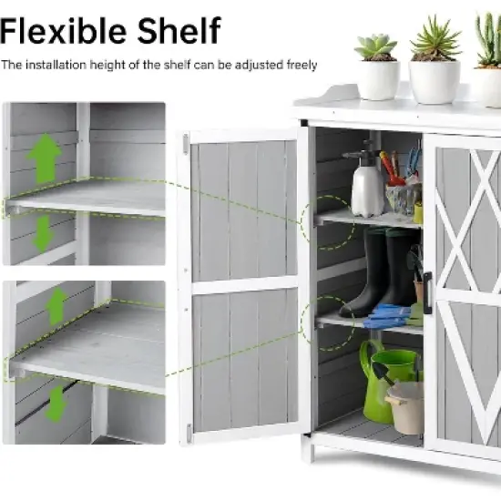 Potting Bench Outdoor Cabinet with Metal Tabletop, Wooden Storage Cabinets Weatherproof, Planting Work Benches with Adjustable Shelf image {4}