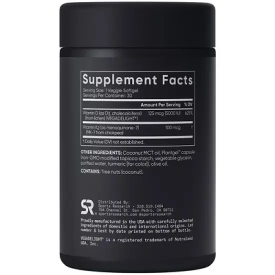 Sports Research D3 + K2, Plant-Based, 30 Veggie Softgels image {1}