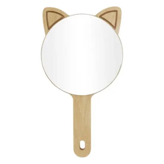 Unique Bargains Large Cartoon Ears Hand Mirror Wood Color 1 Pc image {3}