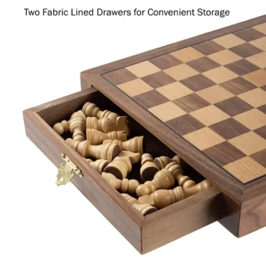 Toy Time Inlaid Walnut Style Magnetized Wood Chess Cabinet With Hand-Carved Staunton Wood Chessmen image {4}