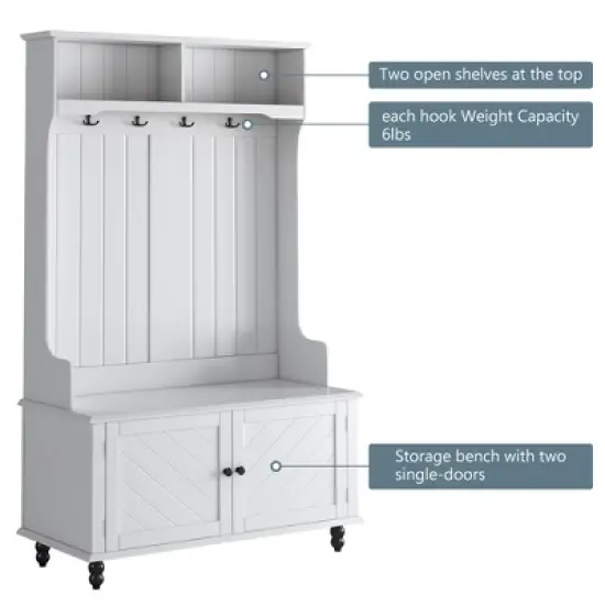 40" 3-in-1 Design Hall Tree with 4 Hooks, Coat Hanger and Entryway Storage Bench - ModernLuxe image {3}