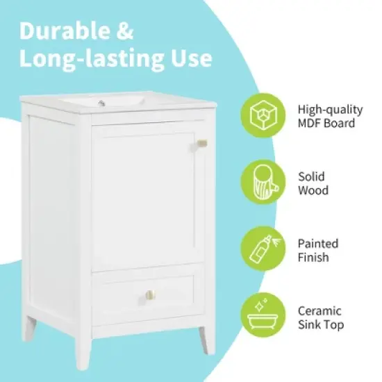 TOBILI 20" Bathroom Vanity with Sink, Bathroom Cabinet with Soft Closing Door, Storage Rack and A Drawer, White image {2}