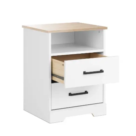 Prepac Rustic Ridge Farmhouse 2 Drawer Nightstand White/Oak image {7}