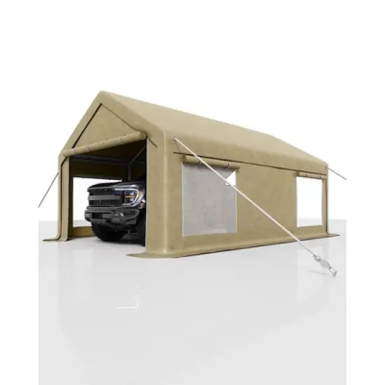 12x20 ft Carport with 200g PE Tarp, Roll-Up Doors & 4 Windows, Fits Trucks, Tractors, Boats, and SUVs image {7}