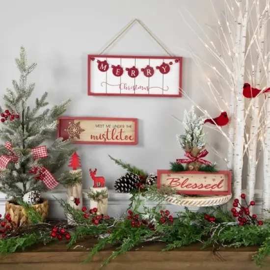 Northlight Framed "Meet Me Under the Mistletoe" Christmas Wall Decoration - 11.75" - Red image {2}