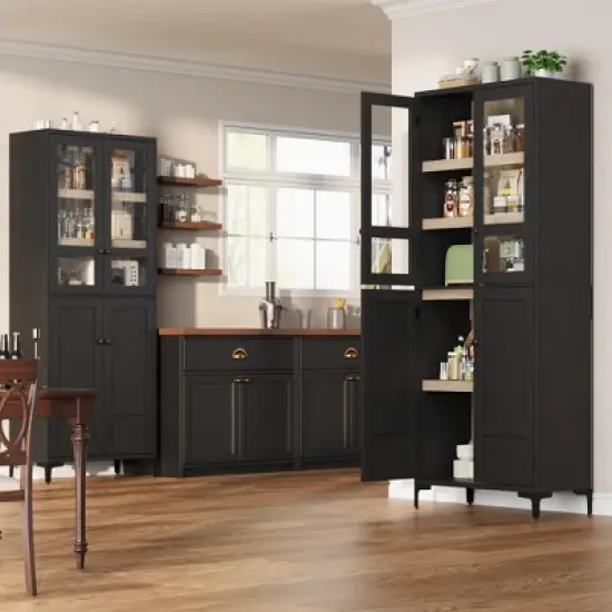 71" Tall Kitchen Pantry Cabinet, 5 Tier Freestanding Food Storage Cabinet with 4 Doors and Adjustable Shelves image {6}