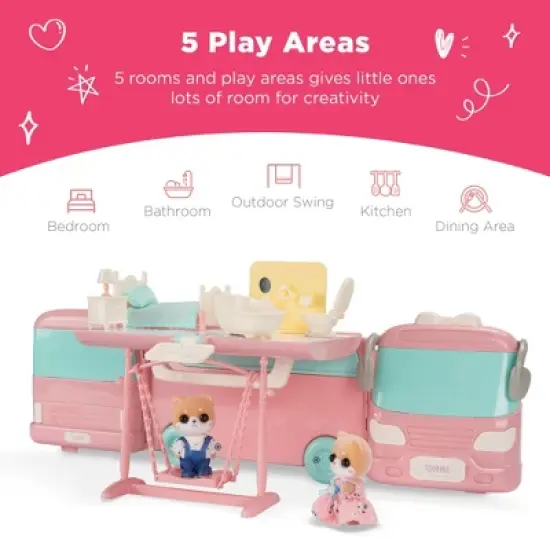 Best Choice Products Camper Van Playset Pretend Play Dollhouse Toy with 54 Accessories and Tiny Critters for Kids image {4}