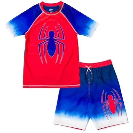 Marvel Avengers Hulk Spider-Man Boys Rash Guard and Swim Trunks Outfit Set Little Kid to Big Kid image {9}