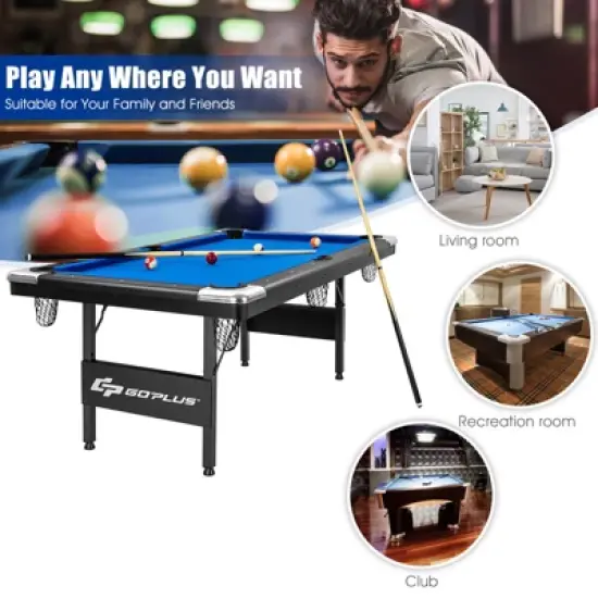 Costway 6 FT Billiard Table 76 Inch Foldable Pool Table Perfect for Kids and Adults Blue image {5}