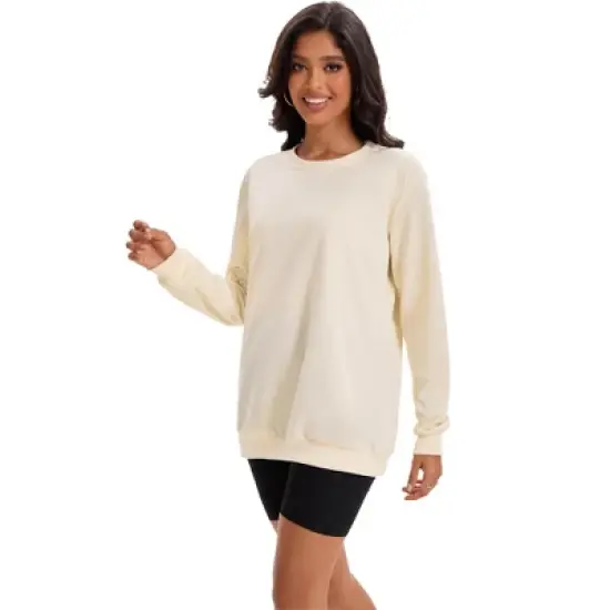 ATHLECHIC Women's Crew Neck Long Sleeve Hoodless Oversized Pullover Trendy Tunic Tops Sweatshirt image {3}
