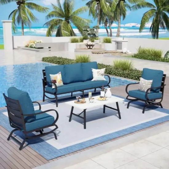 Captiva Designs 4 PCS Metal Patio Furniture Conversation Set with Rocking Armchairs for Garden Porch Backyard image {11}