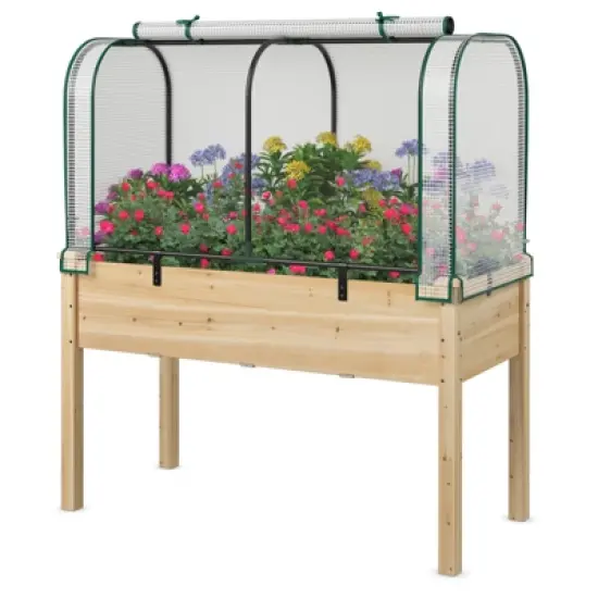 Tangkula Raised Garden Bed with Greenhouse Waterproof Sun-Protective Green Hot House image {11}