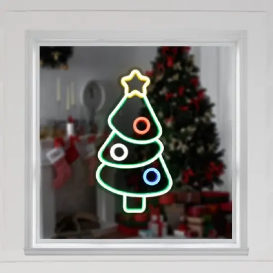 Northlight 15" LED Lighted Neon Style Christmas Tree Window Silhouette image {1}