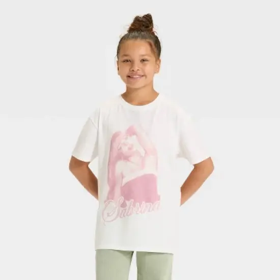 Girls' Sabrina Carpenter Oversized Short Sleeve Graphic T-Shirt - White image {4}