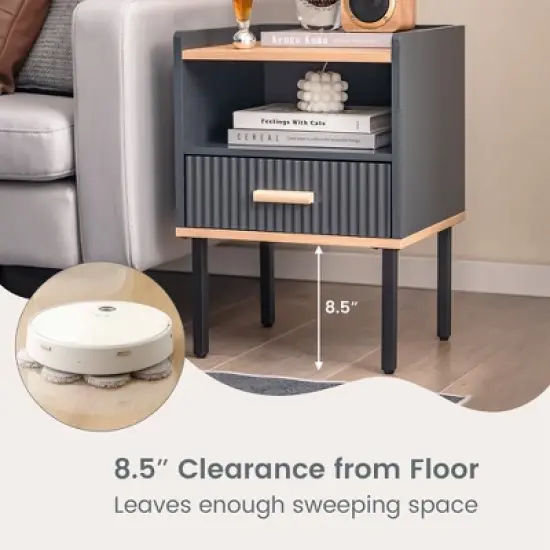 Costway Nightstand Bedside End Table with Drawer & Open Shelf for Living Room Bedroom image {8}
