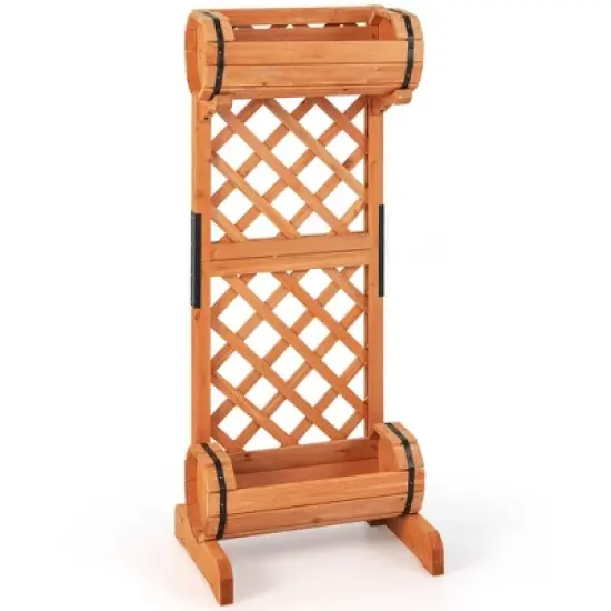 Costway 2-Tier Planter Box Raised Garden Bed Vertical Wooden Container with Trellis image {9}