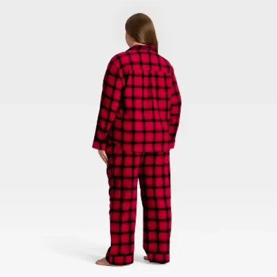 Women's Plaid Flannel Long Sleeve Shirt and Pants Holiday Matching Family Pajama Set - Wondershop&trade; Red/Black image {1}