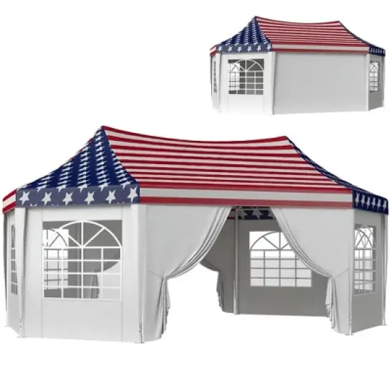 Resenkos Canopy, Outdoor Canopy Tent,22.3 x 16.4 ft Party Tent, Outdoot Canopy Tent with 2 Doors and 6 Windows, American Flag White image {1}