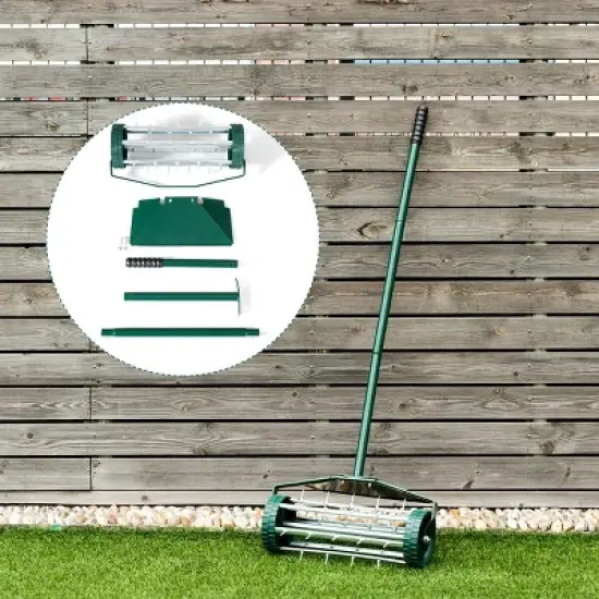 Costway 18-inch Rolling Lawn Aerator Rotary Push Tine Spike Soil Aeration W/Fender image {5}