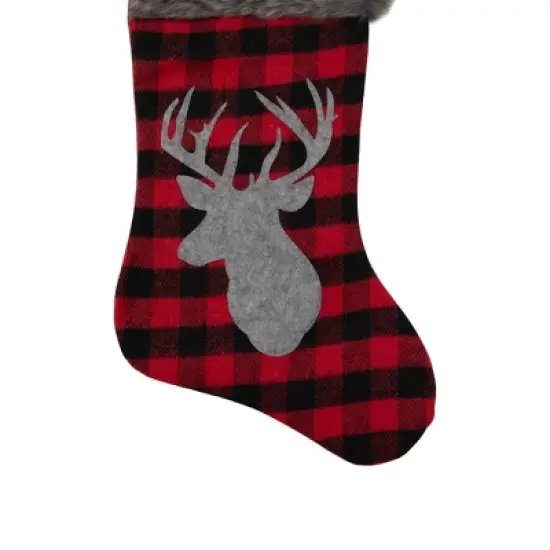 Northlight 20.5" Red and Black Buffalo Plaid Reindeer Christmas Stocking image {2}