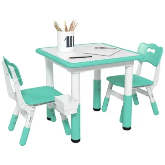 Yinvani Green 3 Piece Toddler Table with 2 Chairs Set image {5}