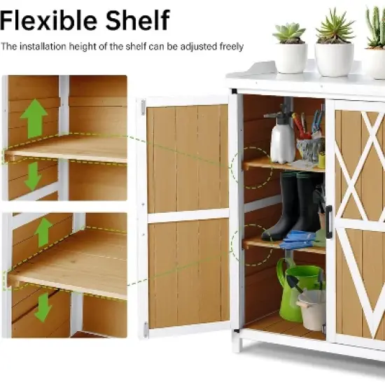 Potting Bench Outdoor Cabinet with Metal Tabletop, Wooden Storage Cabinets Weatherproof for Outside, Planting Work Benches image {4}