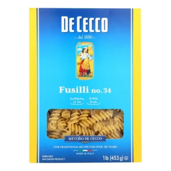 De Cecco Fusilli Pasta - Case of 12/16 oz image {1}