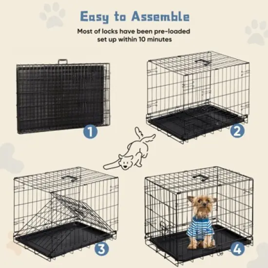 AZL1 Life Concept Pet Crates and Houses Single Door Dog Cage Durable Metal Pet Kennel Secure Lock Collapsible Removable Tray, Black, 24.4"*16.5"*18.5" image {2}
