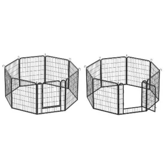 Akoasm 39.37 inch 16 Panels Heavy Duty Metal Dog Fence With Door For All Sizes Dogs-Black image {7}