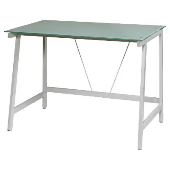 Contemporary Glass Writing Desk, Steel Frame - Onespace image {11}