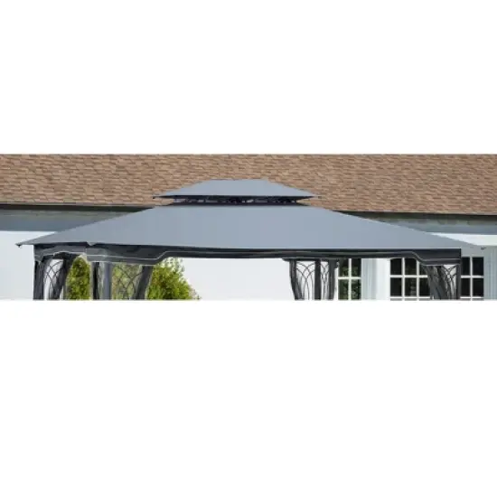 DOMETOUR 13x10 Ft Patio Double Roof Gazebo Replacement Canopy Top Fabric, Gray image {7}