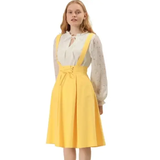 Allegra K Women's Elastic Waist Lace Up A Line Suspender Skirt image {6}