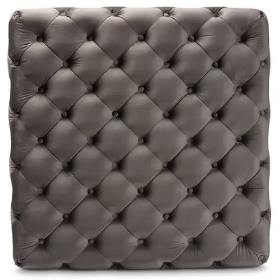 Verene Velvet Upholstered Square Cocktail Ottoman Gray/Gold - Baxton Studio image {2}
