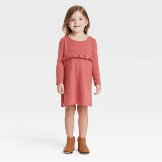 Grayson Collective Toddler Girls' Cozy Ribbed Long Sleeve Dress - Maroon image {5}