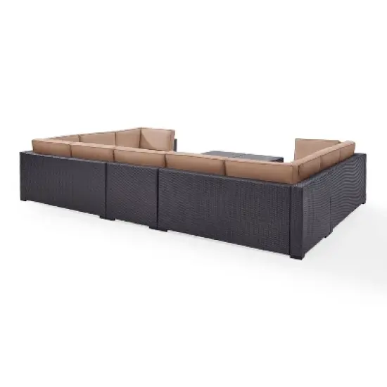 Crosley 7pc Biscayne  Outdoor Steel Wicker Patio Sectional Set Furniture Set with Two Coffee Tables Mocha image {4}