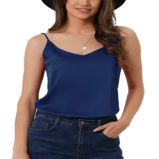 cheibear Womens Satin Cami Silky Strap Top Lounge Pajama Camisole image {8}
