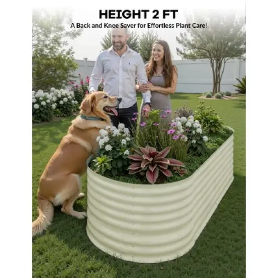 2 Pack Steel Raised Garden Bed 6x3x2ft,Metal Deep Root Planter Box for Vegetables Flowers Herbs,Large Oval Garden Planting Bed,Easy Assembly,beige image {2}