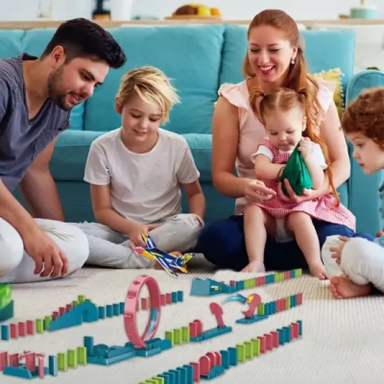 Ready! Set! Play! Link Domino Train Amusement Park Set with Lights and Sound Auto Domino Place Setter For Kids Of All Ages - 120 Pieces image {1}