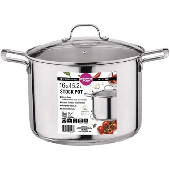 Gourmet Edge Stock Pot Stainless Steel Cooking Pot with Lid, Silver image {9}