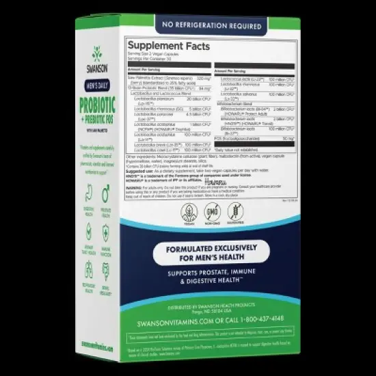 Swanson Men's Daily Probiotic + Prebiotic FOS, 60 Vegan Capsules image {1}