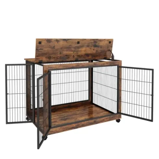 Furniture-Style Dog Crate on Wheels | Triple-Access Kennel Table w/ Double Doors & Lift-Top | 150LB Capacity for Medium Dogs image {4}