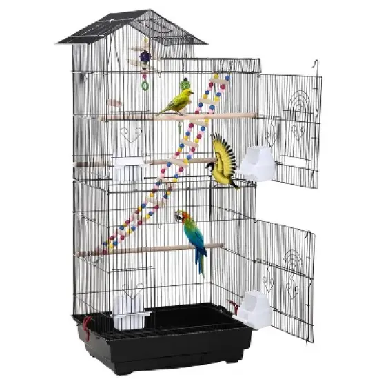 FDW 39 Inch Bird Cage Multi-Level Parrot Cage Roof Top Large Flight Cage with Removable Trays Accessories & Swinging Perch Ideal image {8}